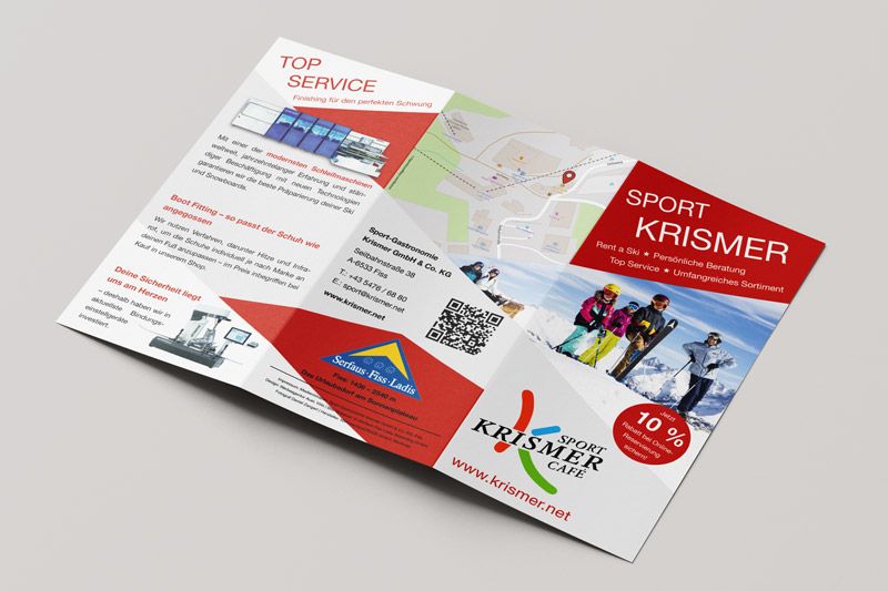 Folder für Sportshop Krismer in Fiss – Außenseite