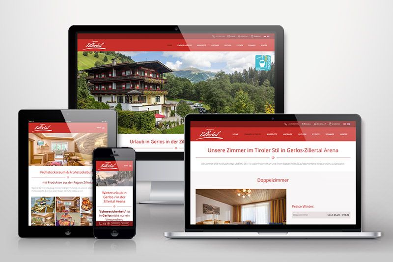 Responsive Webdesign der Website für die Pension Zillertal, gestaltet von der Werbeagentur Auer